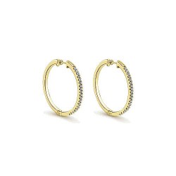 14K Yellow Gold Tiger Claw Set 25mm Round Classic Diamond Hoop Earrings Surrey Vancouver Canada Langley Burnaby Richmond