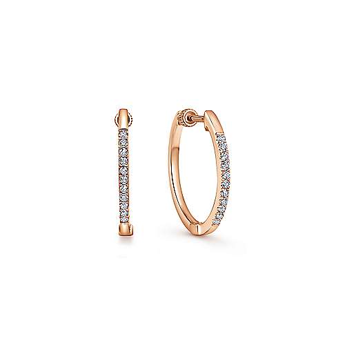 14K Rose Hoops 14K Rose Gold Tiger Claw Set 15mm Round Classic Diamond Hoop Earrings Surrey Vancouver Canada Langley Burnaby Richmond