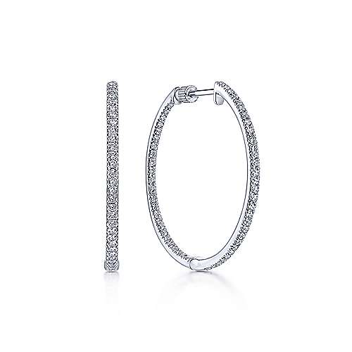 14K White Hoops 14K White Gold Prong Set 30mm Round Inside Out Diamond Hoop Earrings Surrey Vancouver Canada Langley Burnaby Richmond