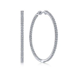 14K White Gold Prong Set 40mm Round Inside Out Diamond Hoop Earrings Surrey Vancouver Canada Langley Burnaby Richmond