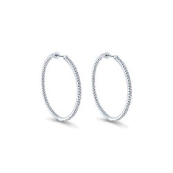 14K White Gold Prong Set 40mm Round Inside Out Diamond Hoop Earrings Surrey Vancouver Canada Langley Burnaby Richmond