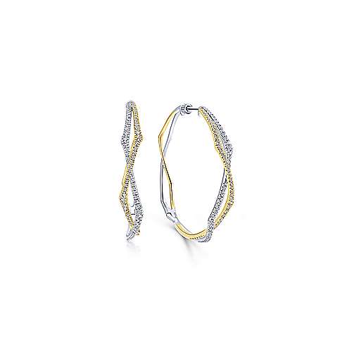 14K WhiteYellow Hoops 14K Yellow-White Gold 40mm Twisted Rope and Diamond Hoop Earrings Surrey Vancouver Canada Langley Burnaby Richmond