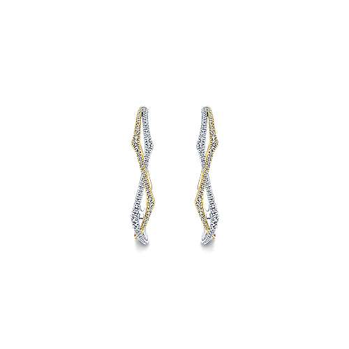 14K WhiteYellow Hoops 14K Yellow-White Gold 40mm Twisted Rope and Diamond Hoop Earrings Surrey Vancouver Canada Langley Burnaby Richmond