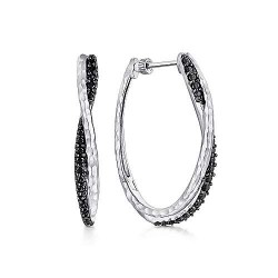 925 Sterling Silver Hammered Twisted 35mm Black Spinel Hoop Earrings Surrey Vancouver Canada Langley Burnaby Richmond