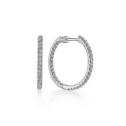 14K White Gold French Pave 20mm Round Inside Out Diamond Hoop Earrings Surrey Vancouver Canada Langley Burnaby Richmond