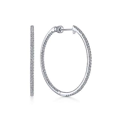 14K White Hoops 14K White Gold French Pave 30mm Round Inside Out Diamond Hoop Earrings Surrey Vancouver Canada Langley Burnaby Richmond