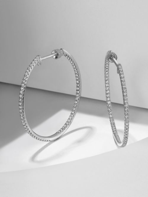 14K White Hoops 14K White Gold French Pave 30mm Round Inside Out Diamond Hoop Earrings Surrey Vancouver Canada Langley Burnaby Richmond