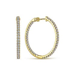 14K Yellow Gold French Pave 30mm Round Inside Out Diamond Hoop Earrings Surrey Vancouver Canada Langley Burnaby Richmond