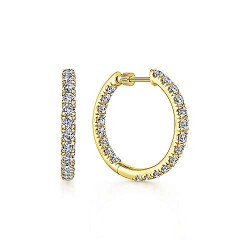 14K Yellow Gold French Pave 20mm Round Inside Out Diamond Hoop Earrings Surrey Vancouver Canada Langley Burnaby Richmond