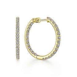 14K Yellow Gold French Pave 30mm Round Inside Out Diamond Hoop Earrings Surrey Vancouver Canada Langley Burnaby Richmond