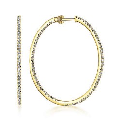 14K Yellow Gold French Pave 40mm Round Inside Out Diamond Hoop Earrings Surrey Vancouver Canada Langley Burnaby Richmond