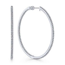 14K White Gold French Pave 50mm Round Inside Out Diamond Hoop Earrings Surrey Vancouver Canada Langley Burnaby Richmond