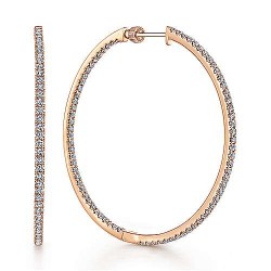 14K Rose Gold French Pave 50mm Round Inside Out Diamond Hoop Earrings Surrey Vancouver Canada Langley Burnaby Richmond