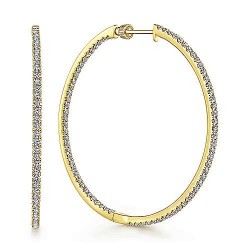 14K Yellow Gold French Pave 50mm Round Inside Out Diamond Hoop Earrings Surrey Vancouver Canada Langley Burnaby Richmond