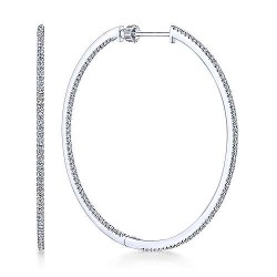 14K White Gold French Pave 50mm Round Inside Out Diamond Hoop Earrings Surrey Vancouver Canada Langley Burnaby Richmond