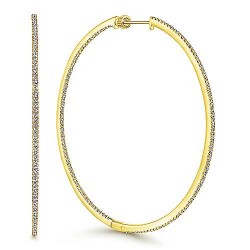 14K Yellow Gold French Pave 60mm Round Inside Out Diamond Hoop Earrings Surrey Vancouver Canada Langley Burnaby Richmond