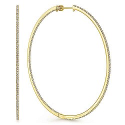 14K Yellow Gold French Pave 70mm Round Inside Out Diamond Hoop Earrings Surrey Vancouver Canada Langley Burnaby Richmond