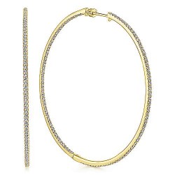 14K Yellow Gold 70mm Diamond Hoop Earrings Surrey Vancouver Canada Langley Burnaby Richmond