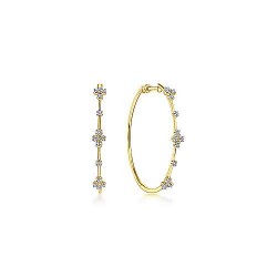 14K Yellow Gold Prong Set 40mm Round Classic Diamond Hoop Earrings Surrey Vancouver Canada Langley Burnaby Richmond