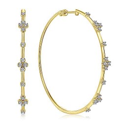 14K Yellow Gold Prong Set 60mm Round Classic Diamond Hoop Earrings Surrey Vancouver Canada Langley Burnaby Richmond