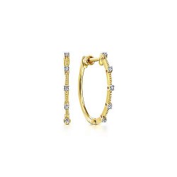 14K Yellow Gold 20mm Classic Diamond Station Hoop Earrings Surrey Vancouver Canada Langley Burnaby Richmond