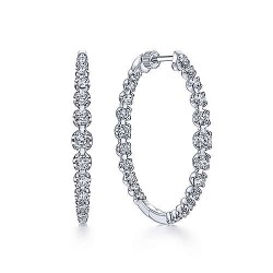 14K White Gold 40mm Round Classic Inside Out Diamond Hoop Earrings Surrey Vancouver Canada Langley Burnaby Richmond