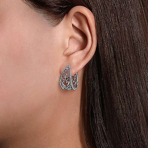 silver Silver Hoops 925 Sterling Silver 25mm Wide Intricate White Sapphire Hoop Earrings Surrey Vancouver Canada Langley Burnaby Richmond