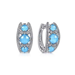 925 Sterling Silver Wide Rock Crystal/Turquoise/White Sapphire Huggies Surrey Vancouver Canada Langley Burnaby Richmond