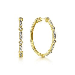 Vintage Inspired 14K Yellow Gold 30mm Classic Diamond Hoop Earrings Surrey Vancouver Canada Langley Burnaby Richmond