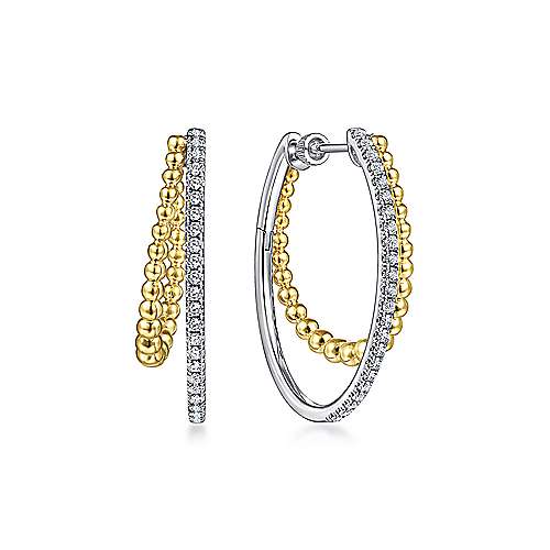 14K WhiteYellow Hoops 14K Yellow-White Gold 30mm Split Diamond Bujukan Hoop Earrings Surrey Vancouver Canada Langley Burnaby Richmond