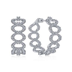 18K White Gold 30MM Oval Link Diamond Intricate Hoop Earrings Surrey Vancouver Canada Langley Burnaby Richmond