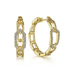 30mm 14K Yellow Gold Diamond Fashion Intricate Hoop Link Earrings Surrey Vancouver Canada Langley Burnaby Richmond