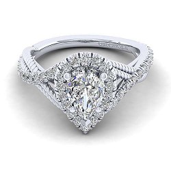 14K White Gold Pear Shape Halo Diamond Engagement Ring Surrey Vancouver Canada Langley Burnaby Richmond