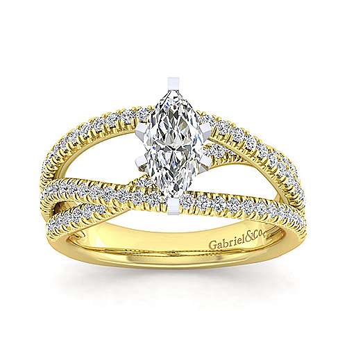 14K WhiteYellow Free form 14K White-Yellow Gold Marquise Shape Diamond Engagement Ring Surrey Vancouver Canada Langley Burnaby Richmond