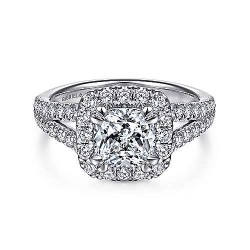 14K White Gold Cushion Halo Diamond Engagement Ring Surrey Vancouver Canada Langley Burnaby Richmond