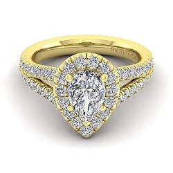 14K Yellow Gold Pear Shape Halo Diamond Engagement Ring Surrey Vancouver Canada Langley Burnaby Richmond