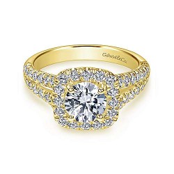 14K Yellow Gold Cushion Halo Round Diamond Engagement Ring Surrey Vancouver Canada Langley Burnaby Richmond