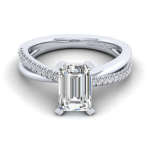 14K White Free form 14K White Gold Emerald Cut Diamond Engagement Ring Surrey Vancouver Canada Langley Burnaby Richmond