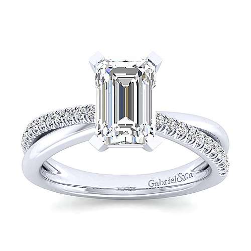 14K White Free form 14K White Gold Emerald Cut Diamond Engagement Ring Surrey Vancouver Canada Langley Burnaby Richmond