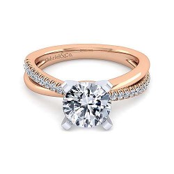 14K White-Rose Gold Twisted Round Diamond Engagement Ring Surrey Vancouver Canada Langley Burnaby Richmond