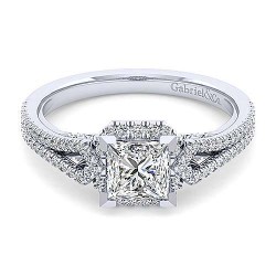 14K White Gold Princess Halo Diamond Engagement Ring Surrey Vancouver Canada Langley Burnaby Richmond