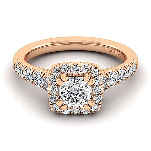 14K Rose Halo 14K Rose Gold Cushion Halo Diamond Engagement Ring Surrey Vancouver Canada Langley Burnaby Richmond