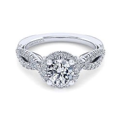 Vintage Inspired 14K White Gold Round Halo Diamond Engagement Ring Surrey Vancouver Canada Langley Burnaby Richmond