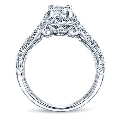 14K White Halo Vintage Inspired 14K White Gold Princess Halo Diamond Engagement Ring Surrey Vancouver Canada Langley Burnaby Richmond