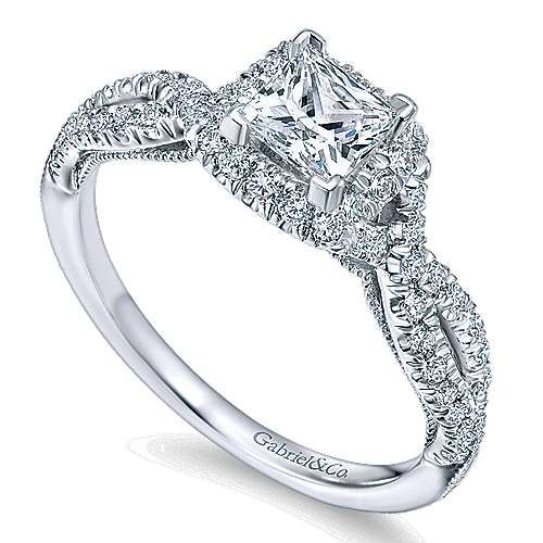 14K White Halo Vintage Inspired 14K White Gold Princess Halo Diamond Engagement Ring Surrey Vancouver Canada Langley Burnaby Richmond