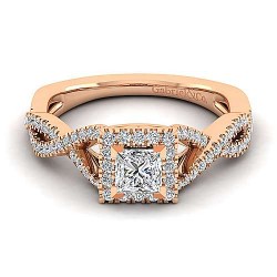 14K Rose Gold Princess Halo Diamond Engagement Ring Surrey Vancouver Canada Langley Burnaby Richmond