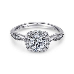 14K White Gold Round Halo Diamond Engagement Ring Surrey Vancouver Canada Langley Burnaby Richmond