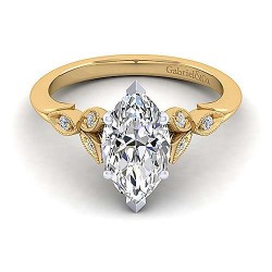 14K White-Yellow Gold Marquise Shape Diamond Engagement Ring Surrey Vancouver Canada Langley Burnaby Richmond