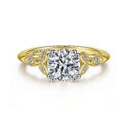 14K White-Yellow Gold Round Diamond Engagement Ring Surrey Vancouver Canada Langley Burnaby Richmond