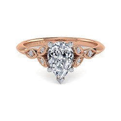 Vintage Inspired 14K White-Rose Gold Split Shank Pear Shape Diamond Engagement Ring Surrey Vancouver Canada Langley Burnaby Richmond